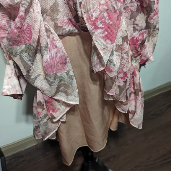 Alex Marie Lana Floral Print Long Puffed Sleeve Mock Neck Tiered Hem Dress